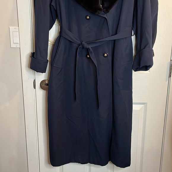 Vintage Xception wool trench women’s 13 14 navy detaching faux fur collar flaw - Picture 2 of 16